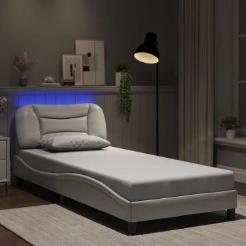 vidaXL Lovos rėmas su LED be čiužinio, Hvar, baltos spalvos, 90x190cm