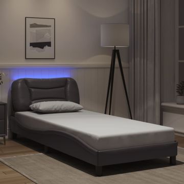 vidaXL Lovos rėmas su LED be čiužinio, Hvar, pilkos spalvos, 90x190cm