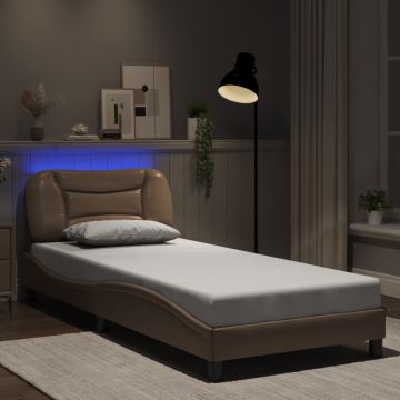 vidaXL Lovos rėmas su LED be čiužinio, Hvar, kapučino spalvos, 90x190cm