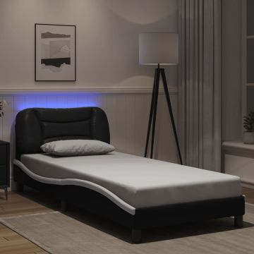 vidaXL Lovos rėmas su LED be čiužinio, Hvar, juodas ir baltas, 90x190cm