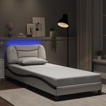 vidaXL Lovos rėmas su LED be čiužinio, Hvar, baltas ir juodas, 90x190cm