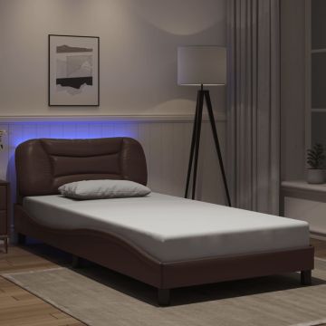 vidaXL Lovos rėmas su LED be čiužinio, Hvar, rudos spalvos, 100x200cm