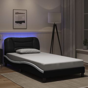 vidaXL Lovos rėmas su LED be čiužinio, Hvar, juodas ir baltas, 100x200cm