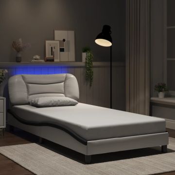 vidaXL Lovos rėmas su LED be čiužinio, Hvar, baltas ir juodas, 100x200cm
