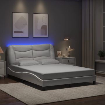 vidaXL Lovos rėmas su LED be čiužinio, Hvar, baltos spalvos, 140x190cm