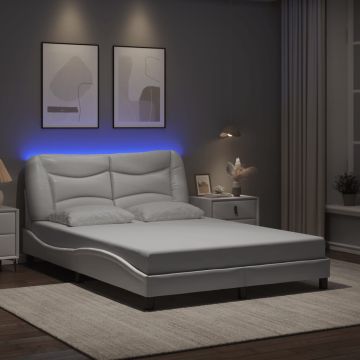 vidaXL Lovos rėmas su LED be čiužinio, Hvar, baltos spalvos, 140x200cm