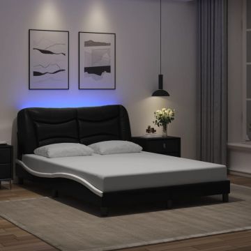 vidaXL Lovos rėmas su LED be čiužinio, Hvar, juodas ir baltas, 140x200cm