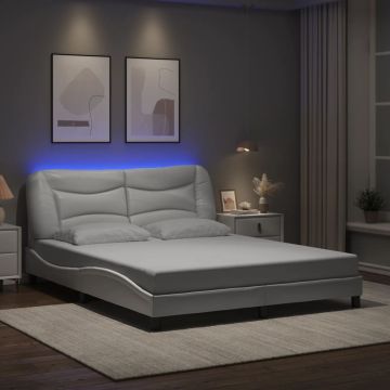 vidaXL Lovos rėmas su LED be čiužinio, Hvar, baltos spalvos, 160x200cm