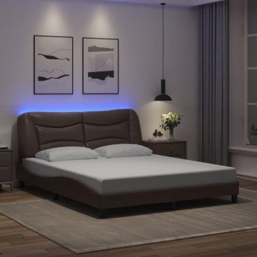 vidaXL Lovos rėmas su LED be čiužinio, Hvar, rudos spalvos, 160x200cm
