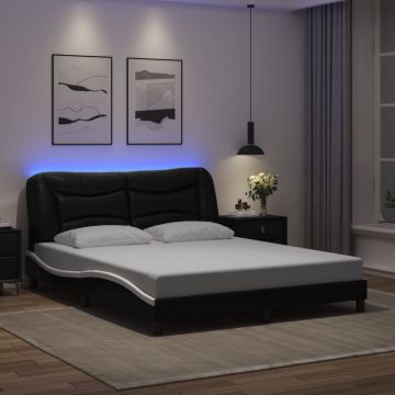vidaXL Lovos rėmas su LED be čiužinio, Hvar, juodas ir baltas, 160x200cm