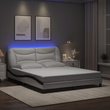 vidaXL Lovos rėmas su LED be čiužinio, Hvar, baltas ir juodas, 160x200cm