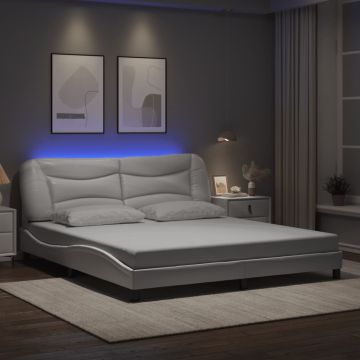 vidaXL Lovos rėmas su LED be čiužinio, Hvar, baltos spalvos, 180x200cm