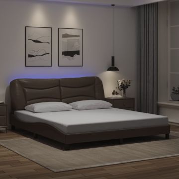 vidaXL Lovos rėmas su LED be čiužinio, Hvar, rudos spalvos, 180x200cm