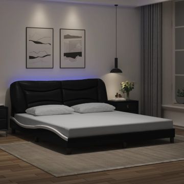 vidaXL Lovos rėmas su LED be čiužinio, Hvar, juodas ir baltas, 180x200cm