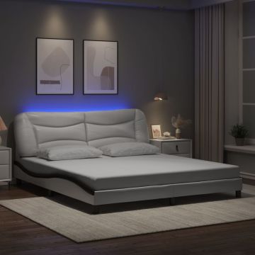 vidaXL Lovos rėmas su LED be čiužinio, Hvar, baltas ir juodas, 180x200cm