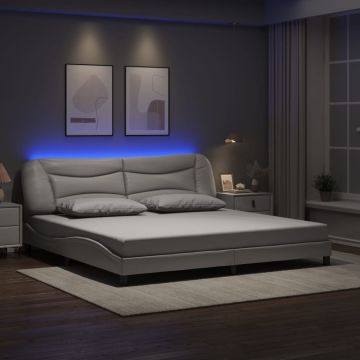 vidaXL Lovos rėmas su LED be čiužinio, Hvar, baltos spalvos, 200x200cm