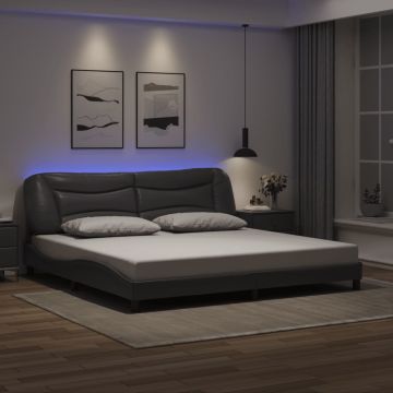 vidaXL Lovos rėmas su LED be čiužinio, Hvar, pilkos spalvos, 200x200cm