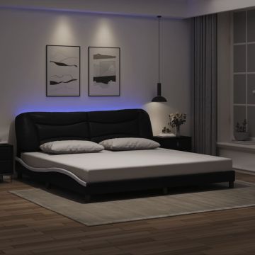 vidaXL Lovos rėmas su LED be čiužinio, Hvar, juodas ir baltas, 200x200cm