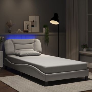 vidaXL Lovos rėmas su LED be čiužinio, Hvar, baltos spalvos, 100x203cm