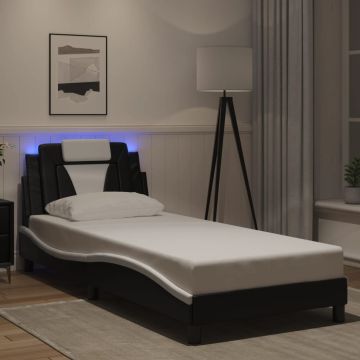 vidaXL Lovos rėmas, Viana, su LED be čiužinio, juodas ir baltas, 80x200cm