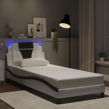 vidaXL Lovos rėmas, Viana, su LED be čiužinio, baltas ir juodas, 80x200cm