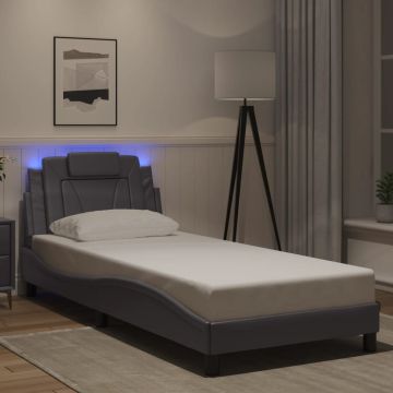 vidaXL Lovos rėmas, Viana, su LED be čiužinio, pilkos spalvos, 90x190cm