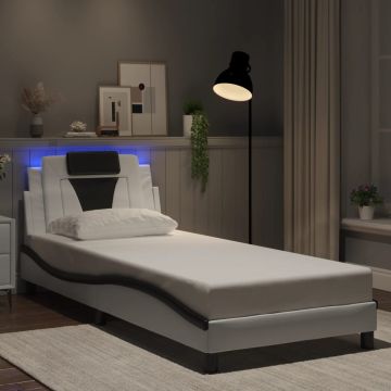 vidaXL Lovos rėmas, Viana, su LED be čiužinio, baltas ir juodas, 90x190cm