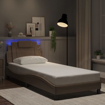 vidaXL Lovos rėmas, Viana, su LED be čiužinio, kapučino spalvos, 90x200cm