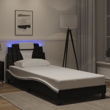 vidaXL Lovos rėmas, Viana, su LED be čiužinio, juodas ir baltas, 90x200cm