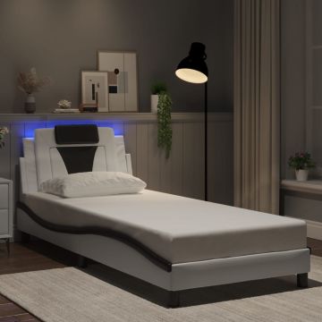 vidaXL Lovos rėmas, Viana, su LED be čiužinio, baltas ir juodas, 90x200cm