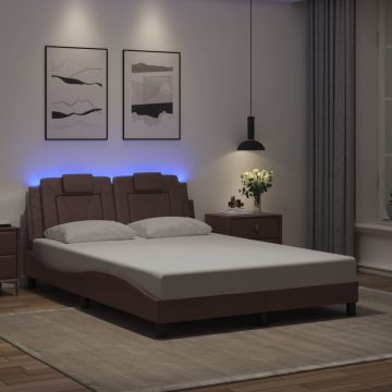 vidaXL Lovos rėmas, Viana, su LED be čiužinio, rudos spalvos, 140x190cm