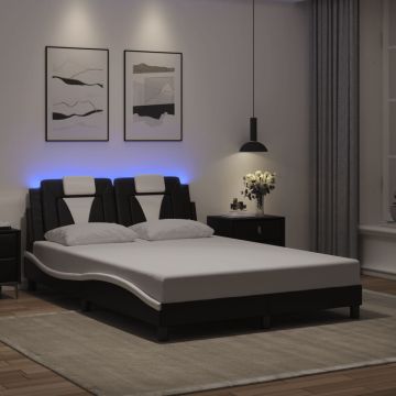 vidaXL Lovos rėmas, Viana, su LED be čiužinio, juodas ir baltas, 140x190cm