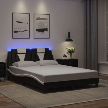 vidaXL Lovos rėmas, Viana, su LED be čiužinio, juodas ir baltas, 140x200cm