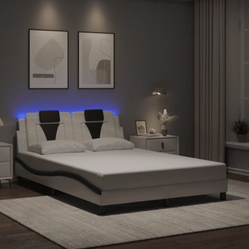 vidaXL Lovos rėmas, Viana, su LED be čiužinio, baltas ir juodas, 140x200cm