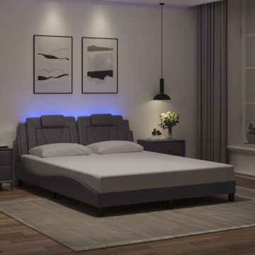 vidaXL Lovos rėmas, Viana, su LED be čiužinio, pilkos spalvos, 160x200cm