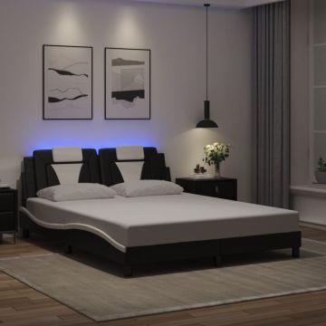 vidaXL Lovos rėmas, Viana, su LED be čiužinio, juodas ir baltas, 160x200cm
