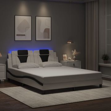 vidaXL Lovos rėmas, Viana, su LED be čiužinio, baltas ir juodas, 160x200cm