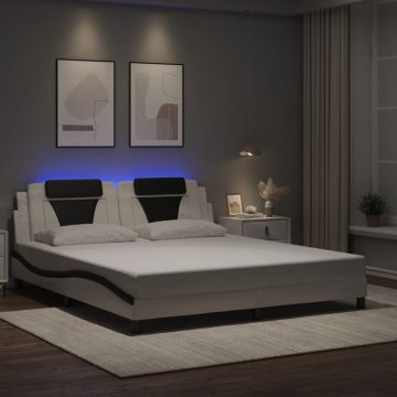 vidaXL Lovos rėmas, Viana, su LED be čiužinio, baltas ir juodas, 180x200cm