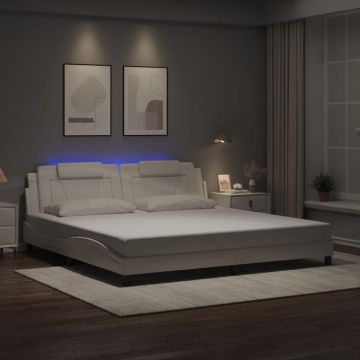 vidaXL Lovos rėmas, Viana, su LED be čiužinio, baltos spalvos, 200x200cm