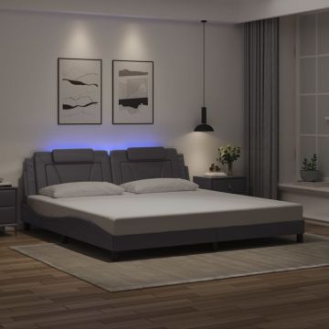 vidaXL Lovos rėmas, Viana, su LED be čiužinio, pilkos spalvos, 200x200cm