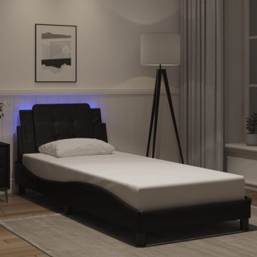 vidaXL Lovos rėmas su LED be čiužinio, Zadar, juodos spalvos, 90x190cm