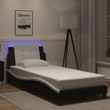 vidaXL Lovos rėmas su LED be čiužinio, Zadar, juodas ir baltas, 90x190cm