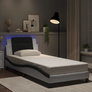 vidaXL Lovos rėmas su LED be čiužinio, Zadar, baltas ir juodas, 90x190cm