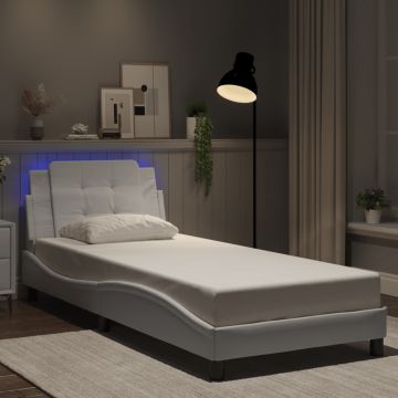 vidaXL Lovos rėmas su LED be čiužinio, Zadar, baltos spalvos, 90x200cm