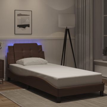 vidaXL Lovos rėmas su LED be čiužinio, Zadar, rudos spalvos, 100x200cm