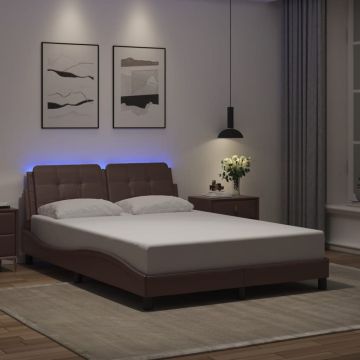 vidaXL Lovos rėmas su LED be čiužinio, Zadar, rudos spalvos, 120x200cm