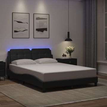 vidaXL Lovos rėmas su LED be čiužinio, Zadar, juodos spalvos, 140x190cm