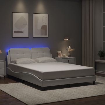 vidaXL Lovos rėmas su LED be čiužinio, Zadar, baltos spalvos, 140x190cm