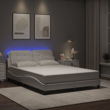 vidaXL Lovos rėmas su LED be čiužinio, Zadar, baltos spalvos, 140x200cm