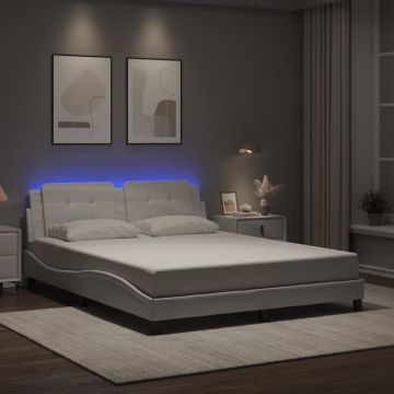 vidaXL Lovos rėmas su LED be čiužinio, Zadar, baltos spalvos, 160x200cm